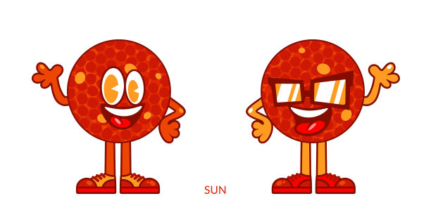 两个可爱快乐微笑的太阳卡通人物图片下载