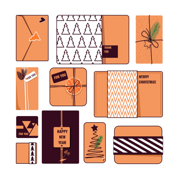 一套圣诞生态包装天然牛皮纸图片下载