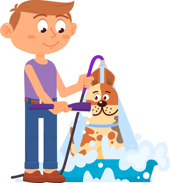 男孩洗澡狗宠物美容小狗洗澡图片下载