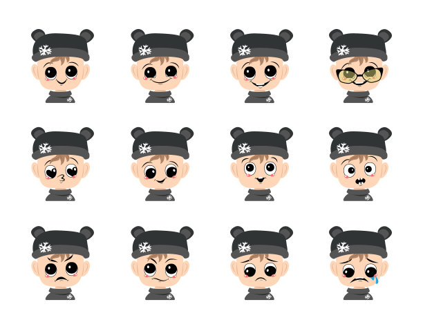 一套婴儿头像与大眼睛和广泛的微笑图片下载