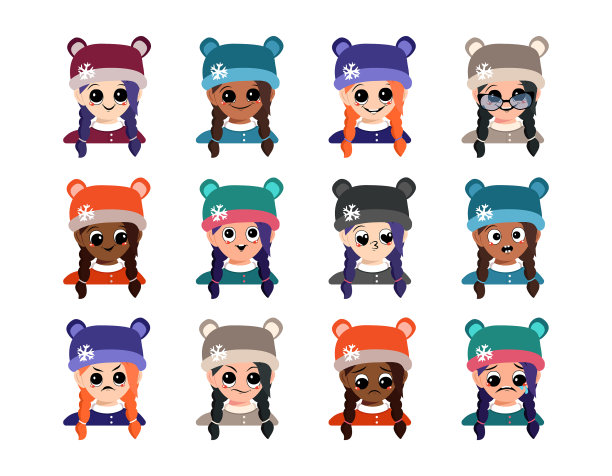 一套女孩头像与大眼睛和广泛的微笑图片下载