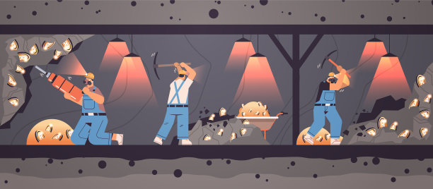 矿工在矿井中挖掘和提取比特币图片下载