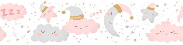 天衣无缝的图案，可爱的云，月亮和星星图片下载