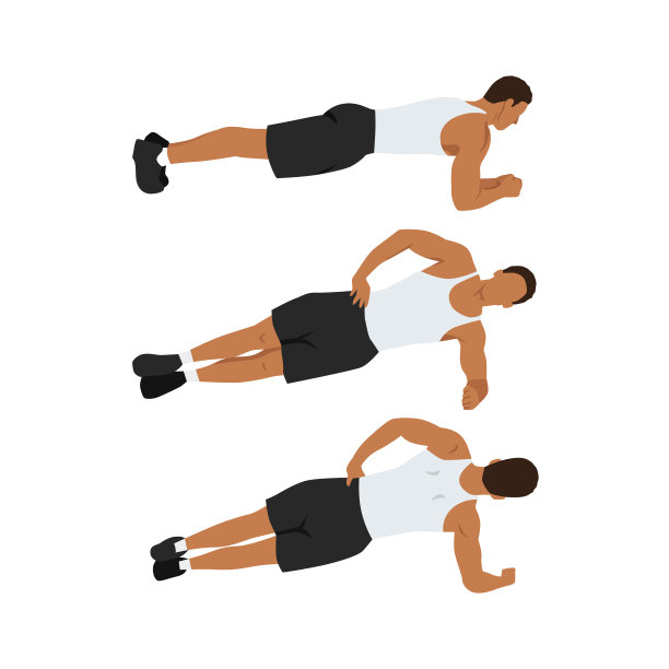 男子做平板支撑练习和腹部锻炼图片下载
