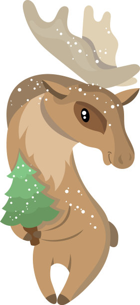 可爱的动物驼鹿与绿色的冷杉树圣诞节图片下载