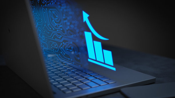 增加销售在线概念发光在笔记本电脑与技术效果3D渲染图片下载
