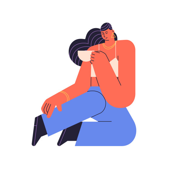 平静的女人放松和喝咖啡和平图片下载