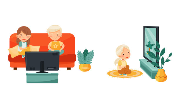 可爱的学龄前儿童坐在地板和沙发上图片下载