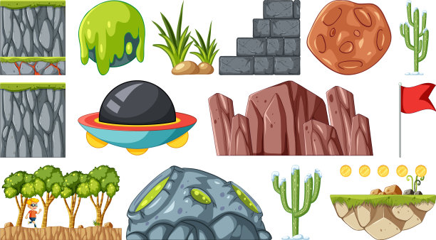 一套孤立的幻想太空游戏对象和图片下载