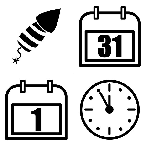 新年图标设定轮廓和剪影符号图片下载