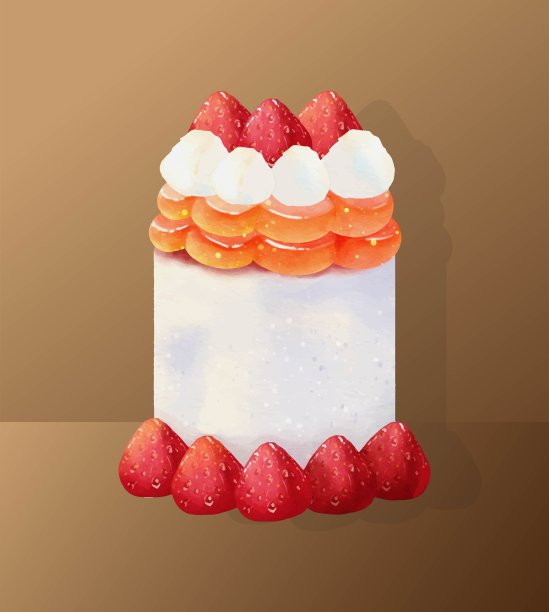 白色蛋糕与草莓水彩矢量设计图片下载