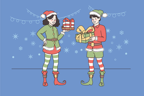 微笑的精灵带着礼物问候着图片下载