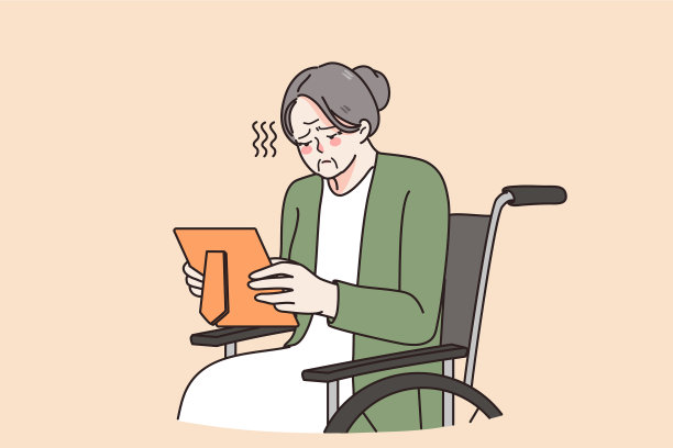 伤心的老奶奶坐在轮椅上看着家人图片下载