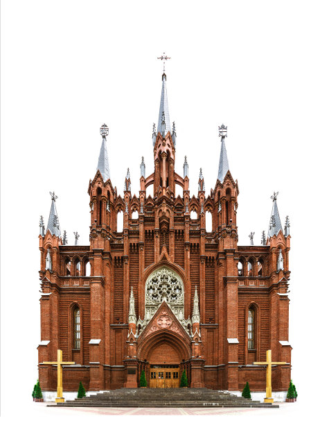 255俄罗斯莫斯科，与世隔绝的天主教哥特式圣母玛利亚无玷圣婴孕育大教堂图片下载