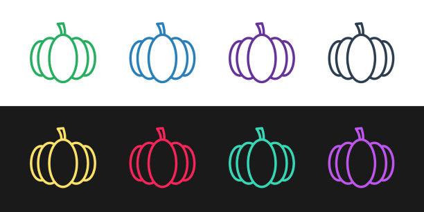 设定线南瓜图标孤立在黑色和白色图片下载