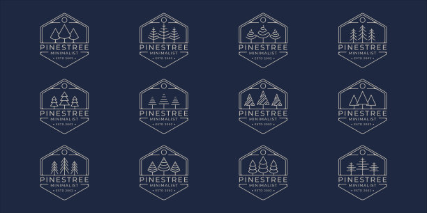 套松树树标志线条艺术简单模板图片下载