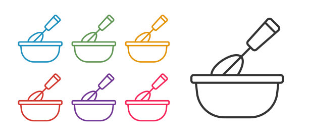 设置线烹饪搅拌碗图标孤立上图片下载