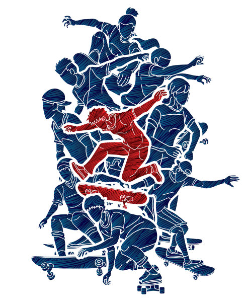 一群人玩滑板极限运动图片下载