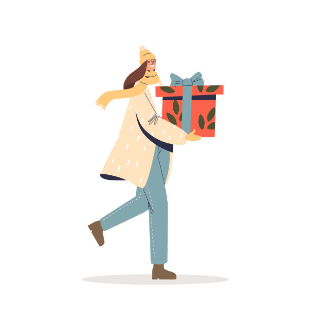 快乐女人携带圣诞礼物期间图片下载