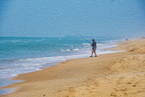 具有油画外观的冲浪渔民图片下载