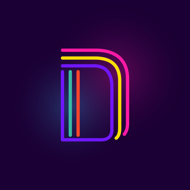 D字母标志是由三条霓虹灯线条构成的字体图片下载