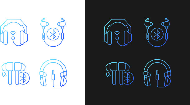 在耳朵和在耳朵耳机梯度图标设置图片下载