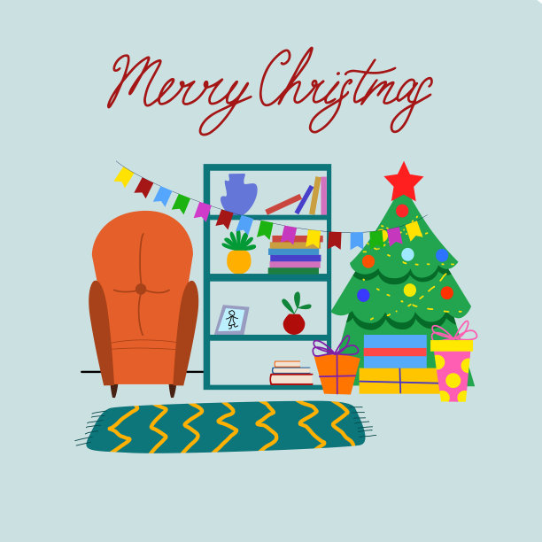 圣诞房间内部的明信片图片下载