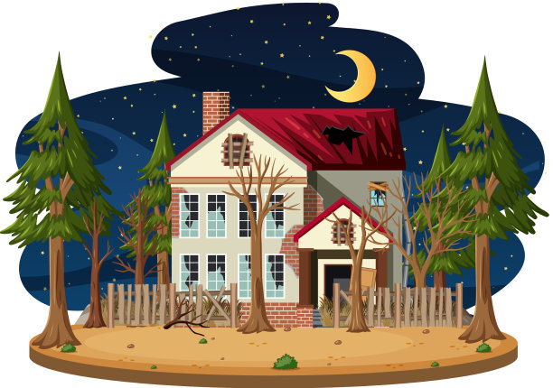 一座孤立的、阴森的老房子图片下载