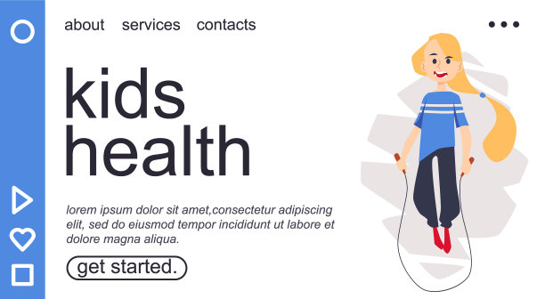 儿童健康网站横幅与女童跳绳图片下载