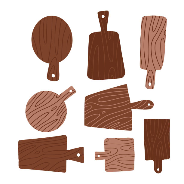 一套隔离的砧板上白色不同图片下载