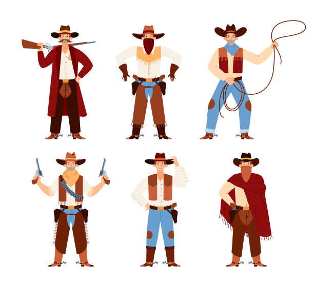 一组卡通人物，戴着帽子的牛仔图片下载