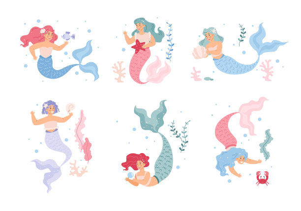 美人鱼与海洋生物和鱼玩耍图片下载