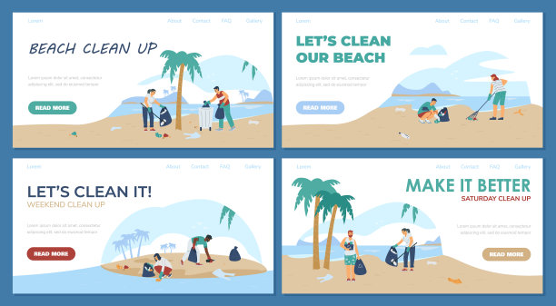 年轻人在海滩或海边清理垃圾图片下载