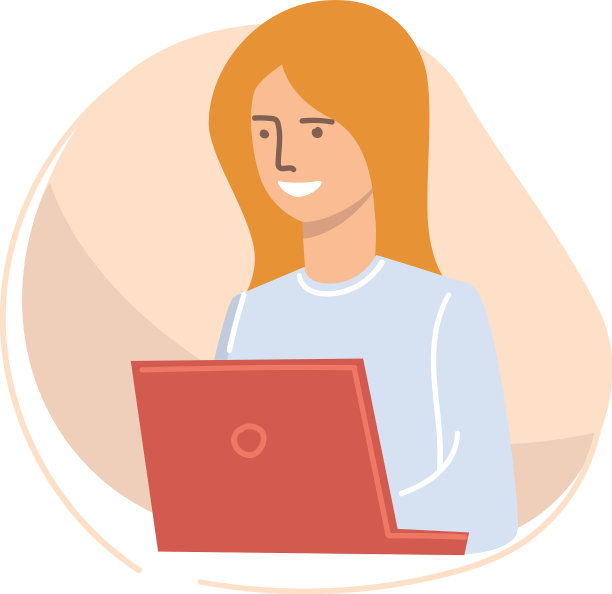 女性角色在笔记本电脑上工作图片下载