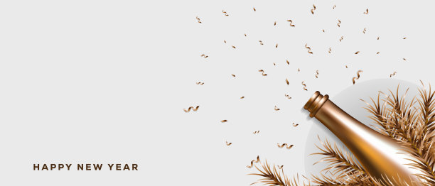 新年快乐的背景与黄金香槟图片下载