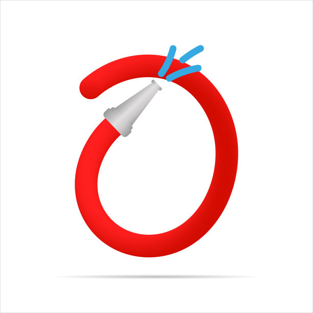 用红色的消防水带做成的O字。孤立明亮的矢量字体，应用程序标志，创意设计，等等图片下载