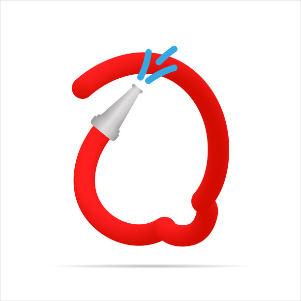 红色消防水带做成的Q字。孤立明亮的矢量字体，应用程序标志，创意设计，等等图片下载