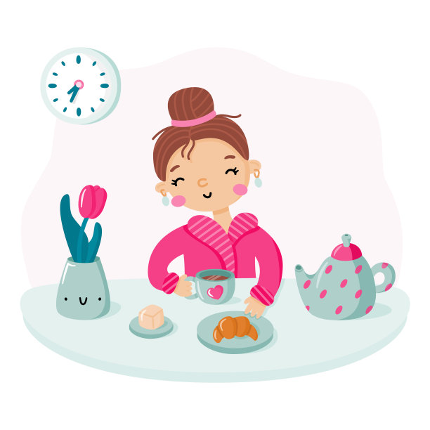 可爱的女孩在吃早餐图片下载