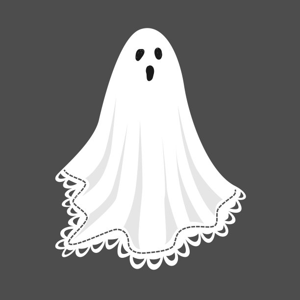 可爱的幽灵穿着装饰着蕾丝的复古床单图片下载