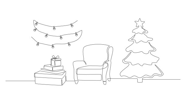 一幅连续的现代室内线条画图片下载