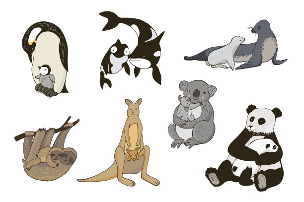动物与婴儿矢量插图集图片下载