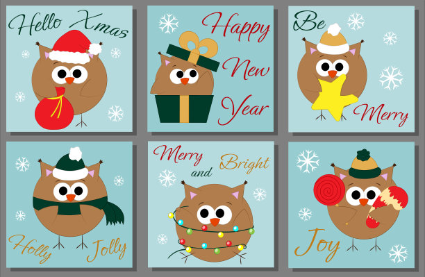 在圣诞贺卡上印上猫头鹰图案图片下载