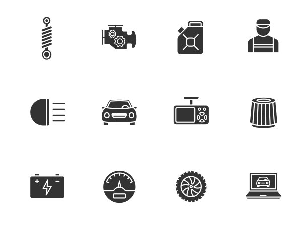 汽车服务字形图标孤立在白色背景。汽车服务字形图标集网页，移动应用程序，UI设计，印刷测谎和促销广告业务图片下载