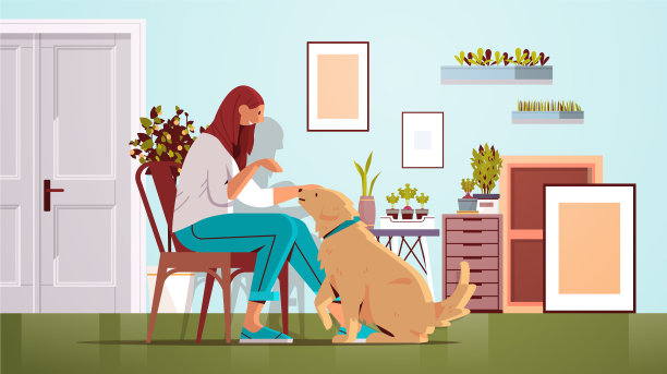 年轻女子花时间与狗女主人图片下载