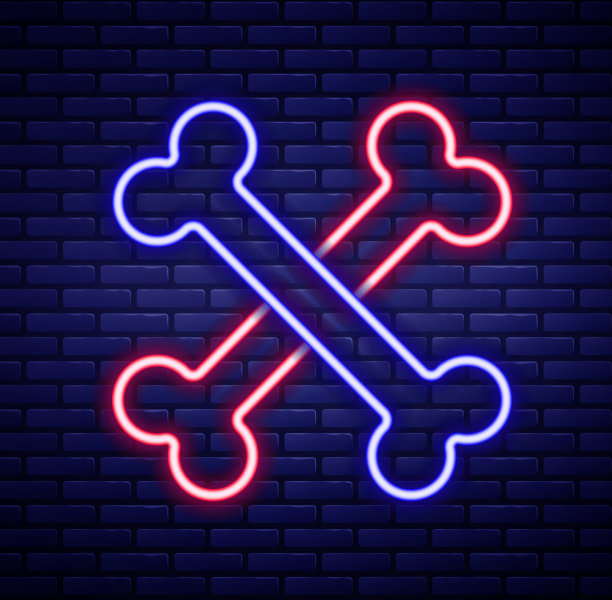 发光的霓虹灯线交叉骨骼图标孤立上图片下载