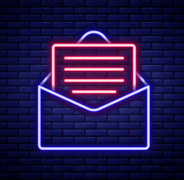 发光的霓虹灯线信封与圣诞派对图片下载