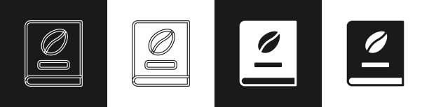 设置咖啡书图标孤立在黑色和白色图片下载