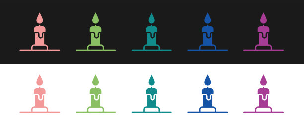 将正在燃烧的蜡烛置于烛台图标孤立上图片下载