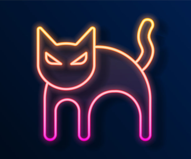 发光的霓虹灯线黑猫图标孤立在黑色图片下载