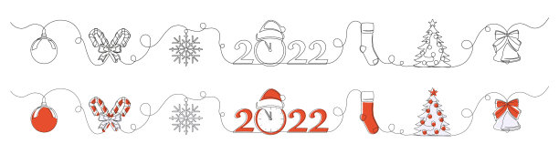 一套连续的一条线画的圣诞节图片下载